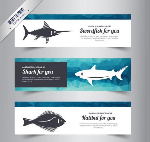 3款海洋鱼类banner矢量素材素材中