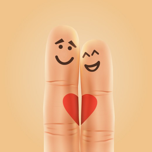 创意手指情侣表情和爱心矢量素材普
