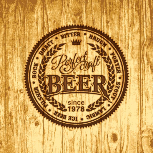 啤酒标签木制背景矢量素材素材中国