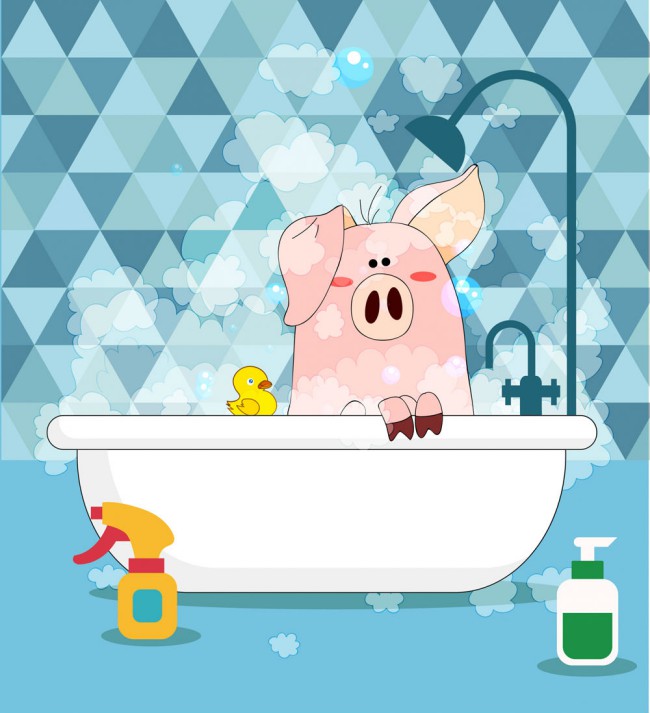 创意浴室洗澡的猪矢量素材素材天下
