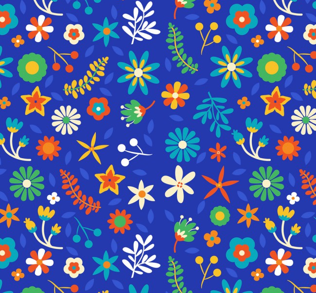 蓝色底花卉无缝背景矢量素材16图库网精选