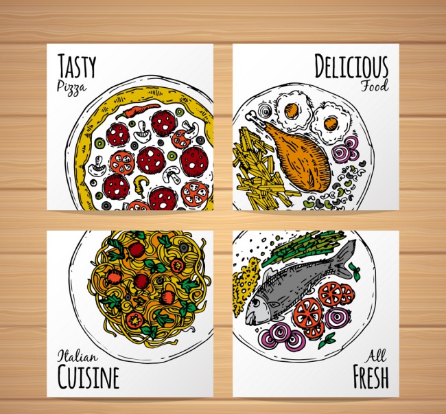 4款美味菜肴卡片设计矢量素材16图库网精选
