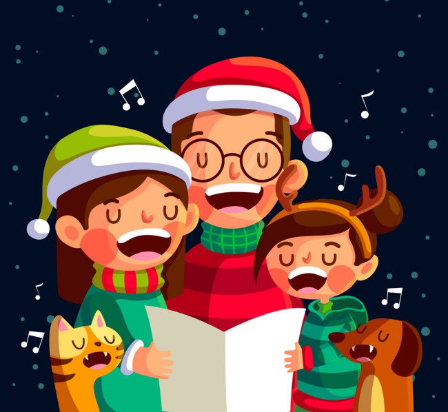 创意唱歌的圣诞三口之家矢量素材素材中国网精选
