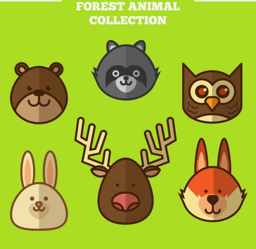 6款可爱森林动物头像矢量素材16图库网精选