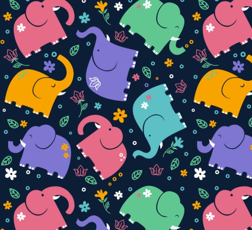 彩色大象无缝背景矢量素材16设计网精选
