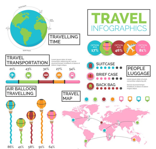 彩色旅行元素信息图设计矢量图16图库网精选