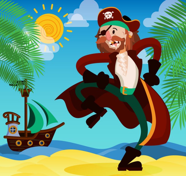 卡通岛屿上的海盗矢量素材普贤居素材网精选