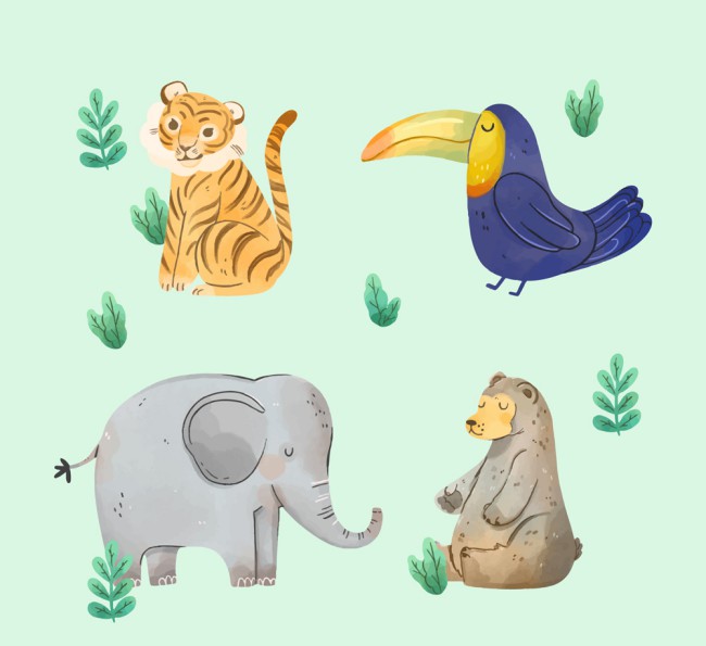 4款水彩绘动物设计矢量素材16图库网精选