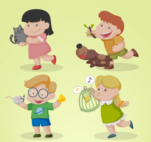 4款卡通快乐儿童和小动物矢量素材普贤居素材网精选