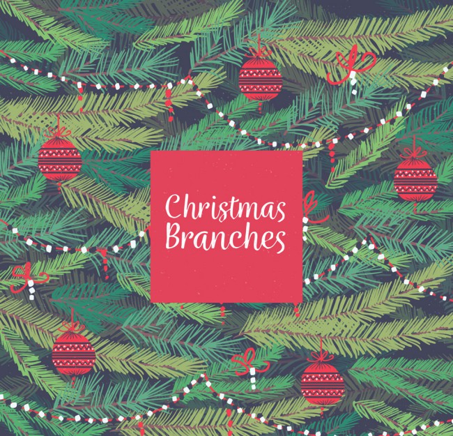 彩绘挂满装饰物的圣诞树枝矢量图16素材网精选