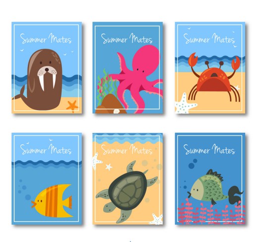 6款可爱夏季动物卡片矢量图16素材网精选