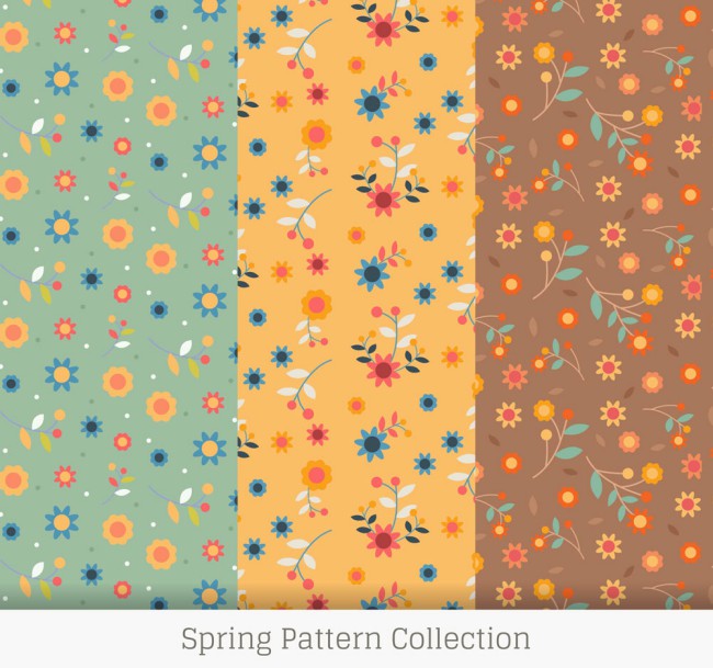 3款彩色春季花朵无缝背景矢量图素材中国网精选