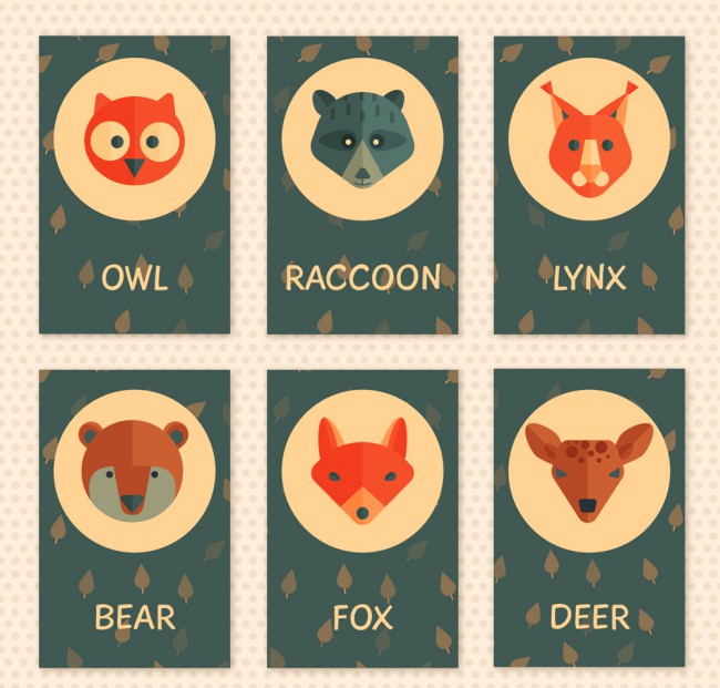 6款可爱动物头像卡片设计矢量图普贤居素材网精选