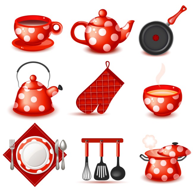 9款可爱红色厨房用品矢量素材素材中国网精选