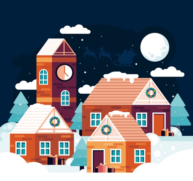 创意冬季夜晚房屋风景矢量素材16图库网精选